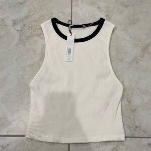 NEW Alice + Olivia Cream Ribbed Tank Top with Black Trim